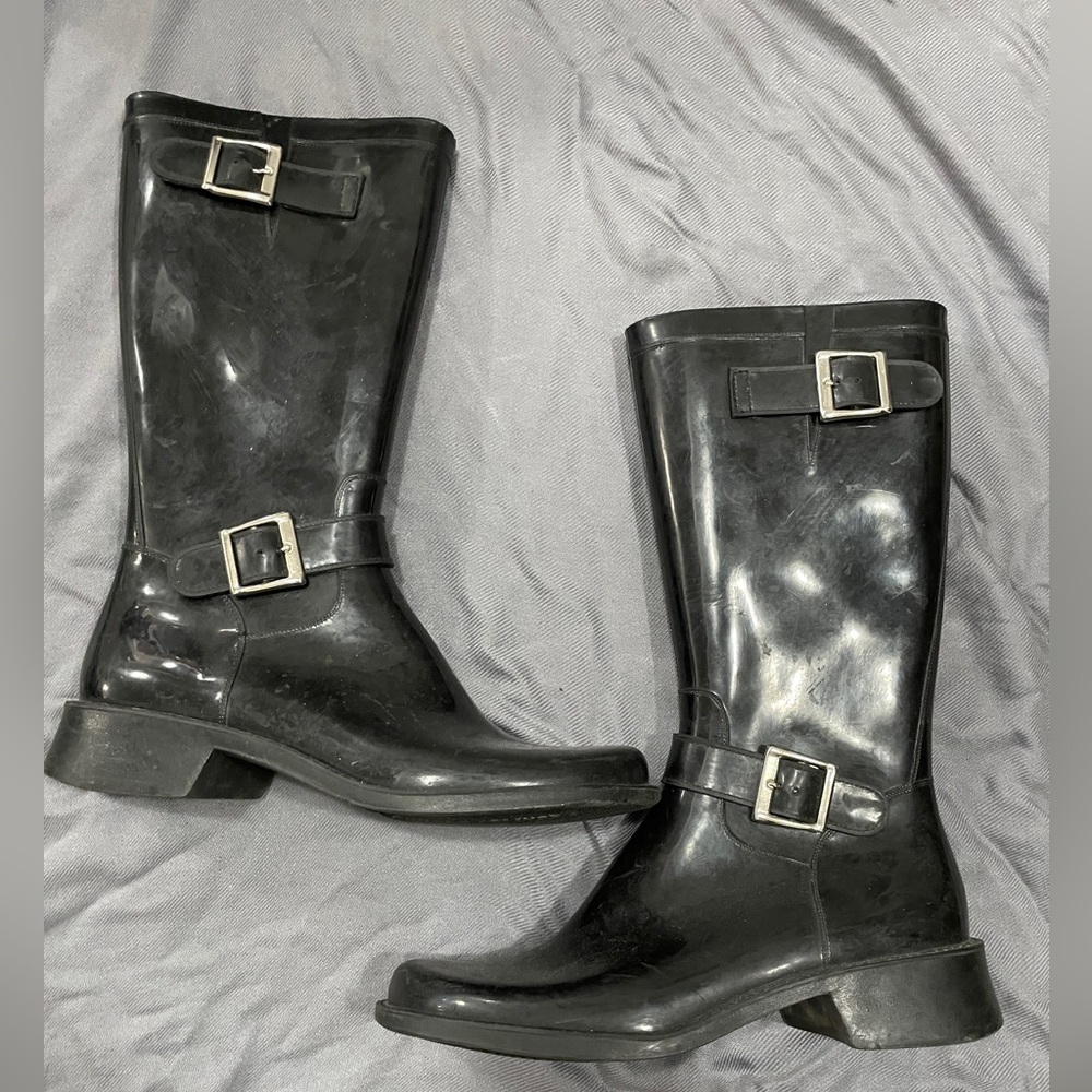 Donald J Pliner Black Rubber Rain Boots - Picture 1 of 6